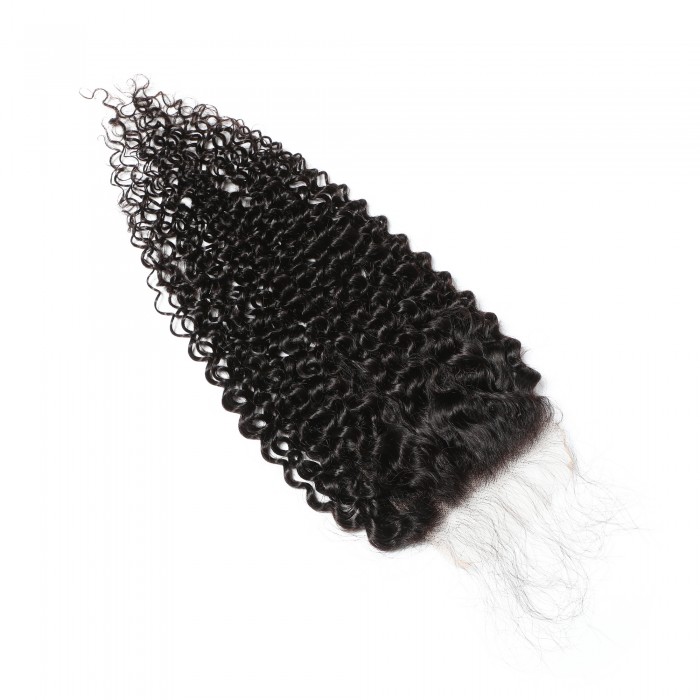 Kriyya Brazilian Jerry Curly Hair Weave 3 Bundles With 5x5 HD Transparent Lace Closure