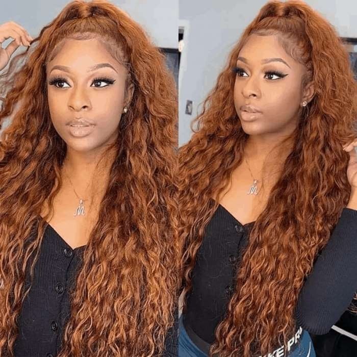 Kriyya Caramel Ginger Color Jerry Curly Wigs High Quality Lace Part Human Hair Wigs With Pre Plucked Natural Hairline