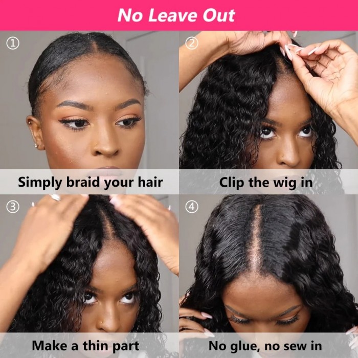 Kriyya No Leave Out V Part Glueless Jerry Curly Bob Real Scalp Human Hair Wig