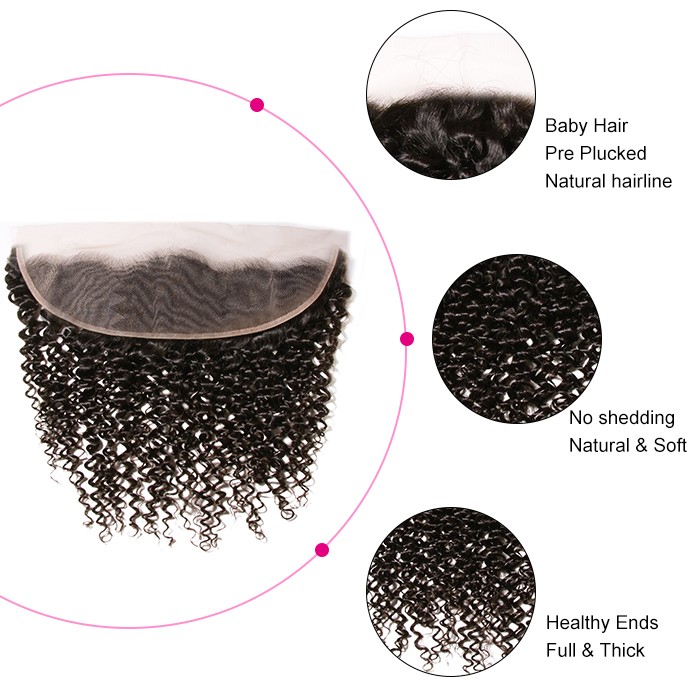 Kriyya Brazilian Virgin Human Hair Jerry Curly 3 Bundles With 13*4 Transparent Lace Frontal