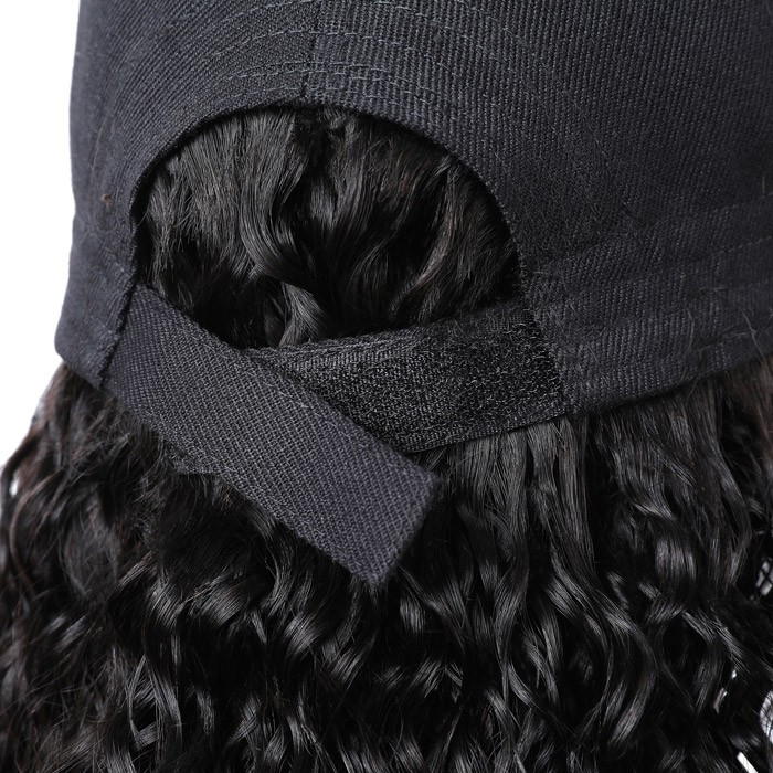 Kriyya Fashion New Jerry Curly Human Hair Wig Adjustable Natural Black Baseball Cap With Hair 20 inch
