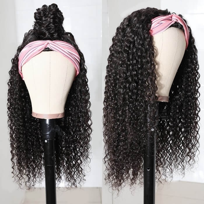 Kriyya Jerry Curly Wigs 3/4 Half Wig Brazilian Virgin Remy Hair Glueless Wigs Natural Color