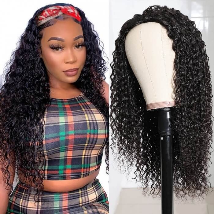 Kriyya Jerry Curly Wigs 3/4 Half Wig Brazilian Virgin Remy Hair Glueless Wigs Natural Color