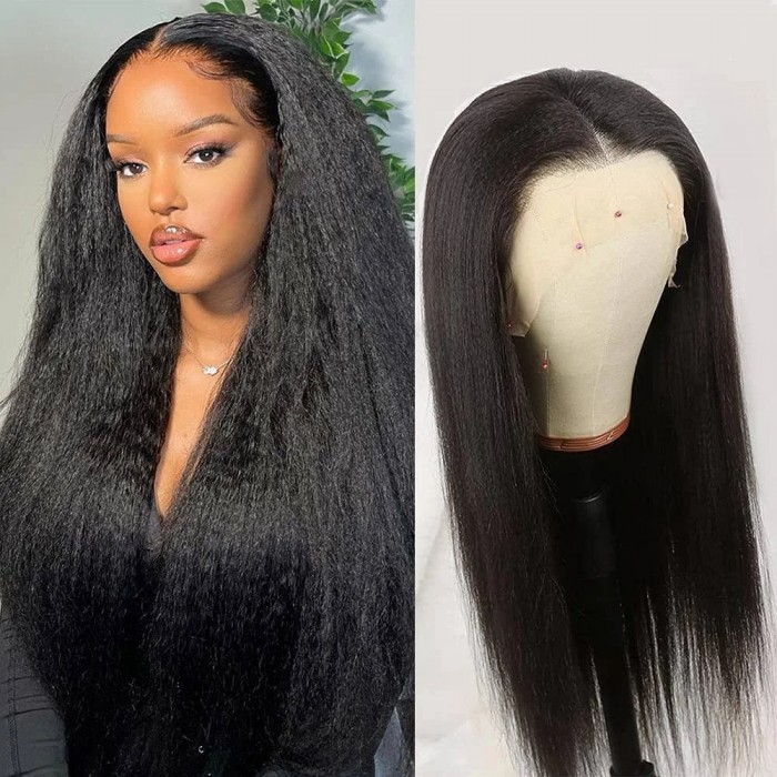 Kriyya Kinky Straight Lace Front Wig 13x4 Lace Frontal Human Hair Wig Pre-Plucked Favorable Price