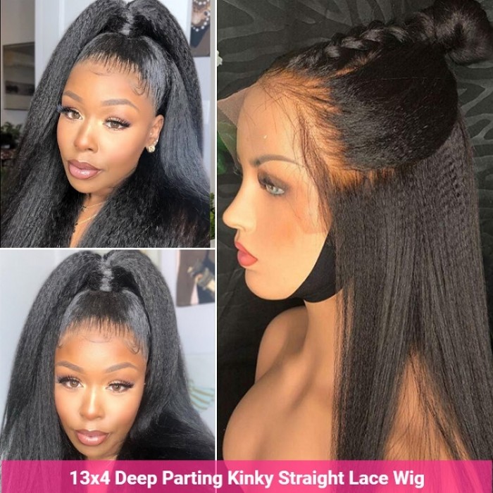 Kriyya Kinky Straight Lace Front Wig 13x4 Lace Frontal Human Hair Wig Pre-Plucked Favorable Price