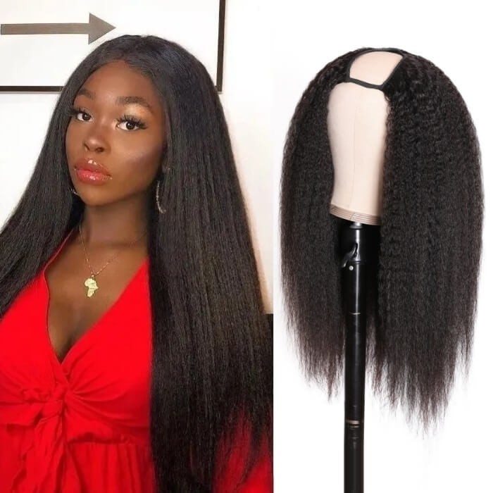 Kriyya Kinky Straight U Part Wig 150 Density U Shape Virgin Human hair Wigs Natural Color