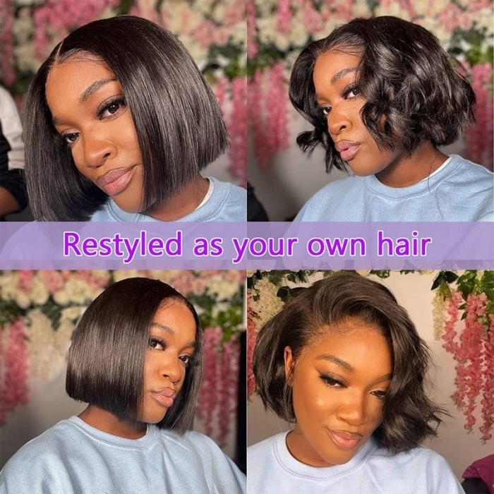 Kriyya Katy Perry Inspired Soft Blunt Bob Straight Wig Make Hair Look Thicker 13x5 Middle T-Part Lace