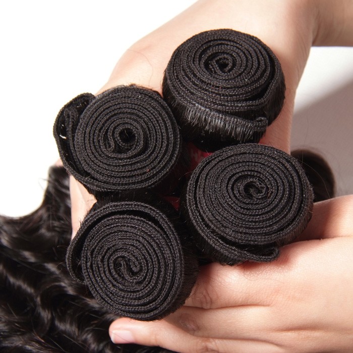 Kriyya 4 Bundles Peruvian Deep Wave Hair With 4X4 Closure 