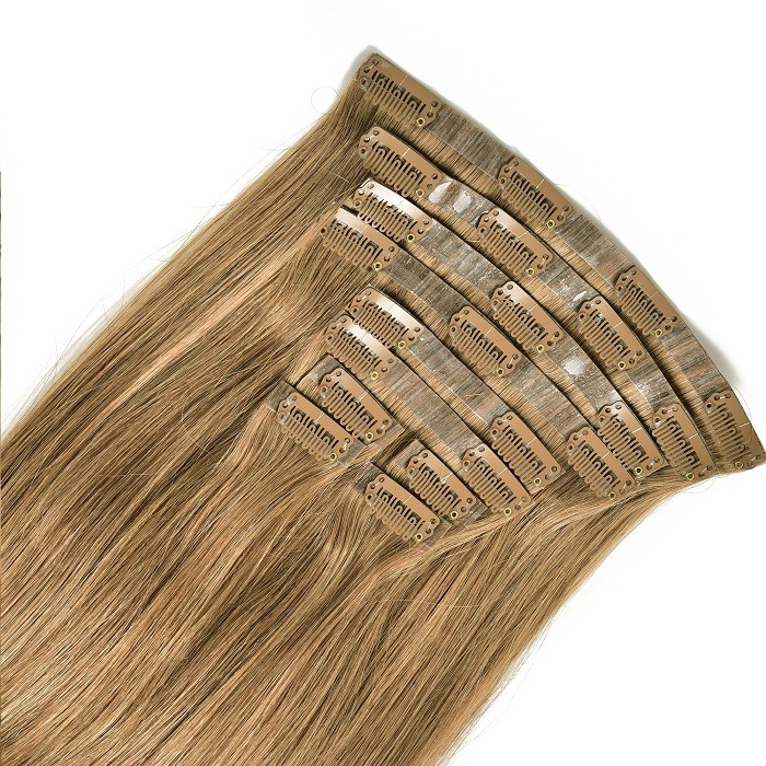Kriyya Seamless Clip In Hair Extensions Light Golden Brown Remy Human Hair