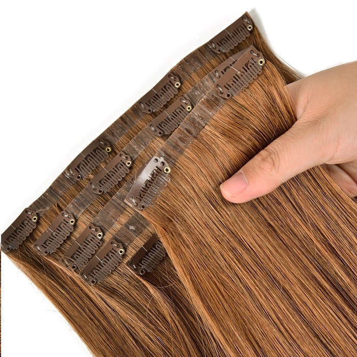Kriyya Seamless Clip In Hair Extensions Chestnut Brown Remy human Hair Extensions