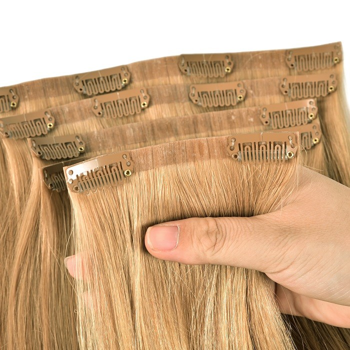 Kriyya Human Hair Seamless Clip Ins Strawberry Blonde Remy Hair Extensions