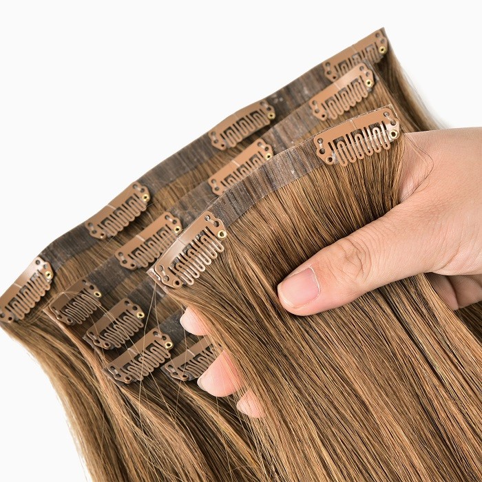 Kriyya Remy Clip Ins Medium Golden Brown Human Hair Extensions Virgin Human Hair