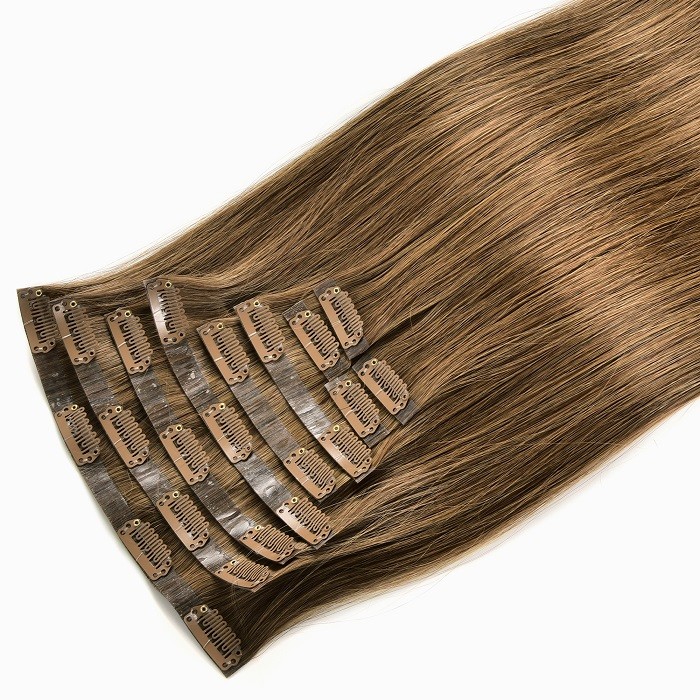 Kriyya Remy Clip Ins Medium Golden Brown Human Hair Extensions Virgin Human Hair