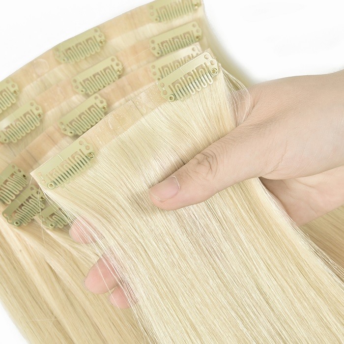 Kriyya Remy Hair Seamless Clip Ins Platinum Blonde Human Hair Extensions