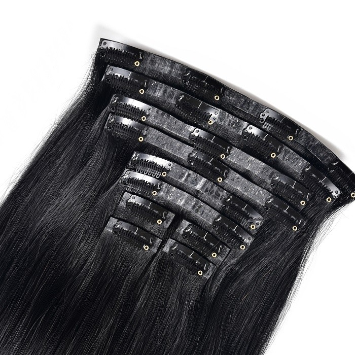 Kriyya Seamless Clip In Human Hair Extensions Jet Black Remy Hair Extensions