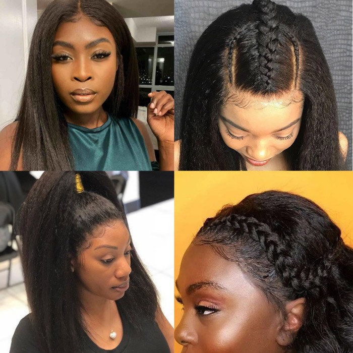 Kriyya 13X4 Kinky Straight Lace Front Wig Virgin Human Hair Can Be Dyed 150% Density 