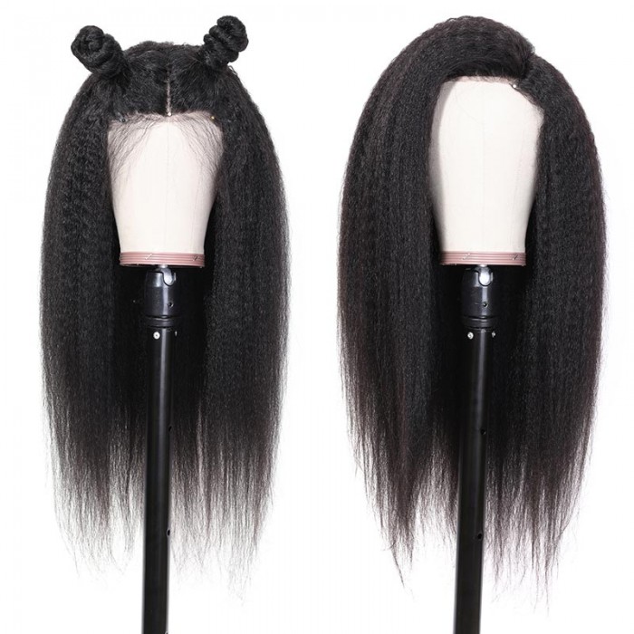 Kriyya 13X4 Kinky Straight Lace Front Wig Virgin Human Hair Can Be Dyed 150% Density 