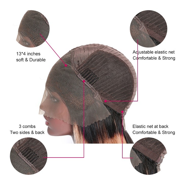 Kriyya 13x4 Short Bob Lace Front Wig Blunt Cut Ombre Blonde Human Hair Wigs 150% Density  