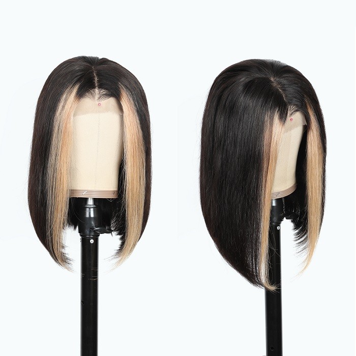 Kriyya 13x4 Straight Lace Front Wigs With Streaks Honey Blonde Highlight Wig Human Hair 180% Density