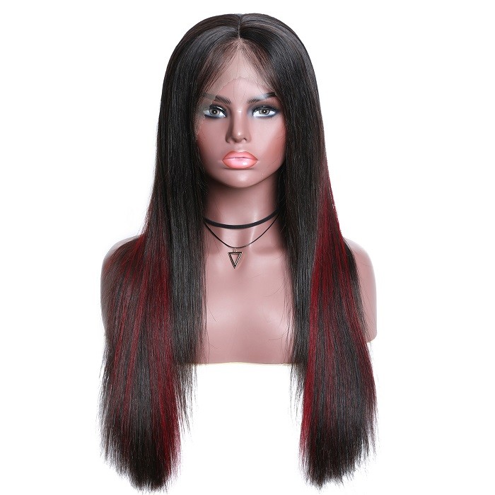 Kriyya 13x4 Transparent Lace Highlighted Wigs Straight Human Hair Wig 150% Density Pre-plucked 