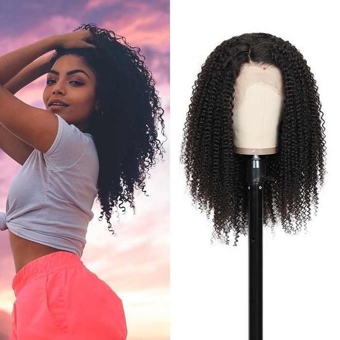Kriyya 13x6 Kinky Curly Lace Front Wig Pre plucked With Baby Hair 150% Density Human Hair