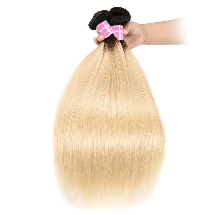 Kriyya 3 Bundles Brazilian Straight Hair T1B/613 Color 100 Human Hair Bundles