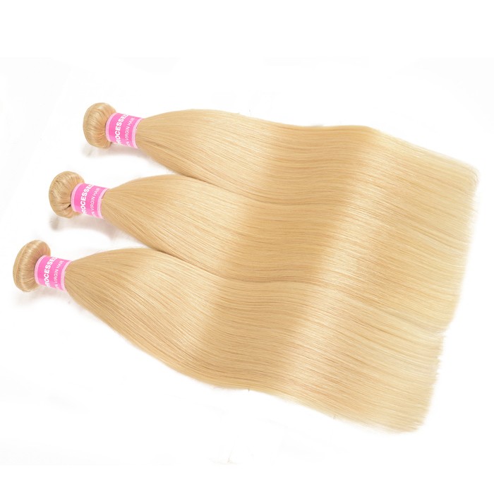 Kriyya 3 Pcs Straight Hair Weave 613 Blonde Unprocessed Indian Human Hair