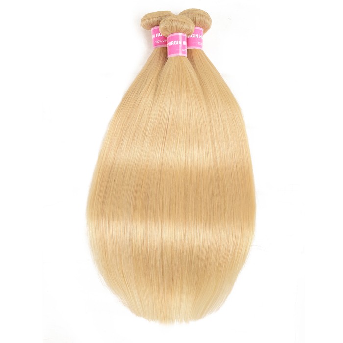 Kriyya 3 Pcs Straight Hair Weave 613 Blonde Unprocessed Indian Human Hair