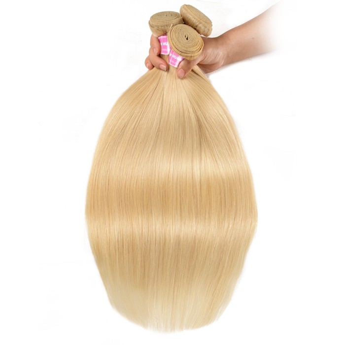 Kriyya 3 Pcs Straight Hair Weave 613 Blonde Unprocessed Indian Human Hair |  