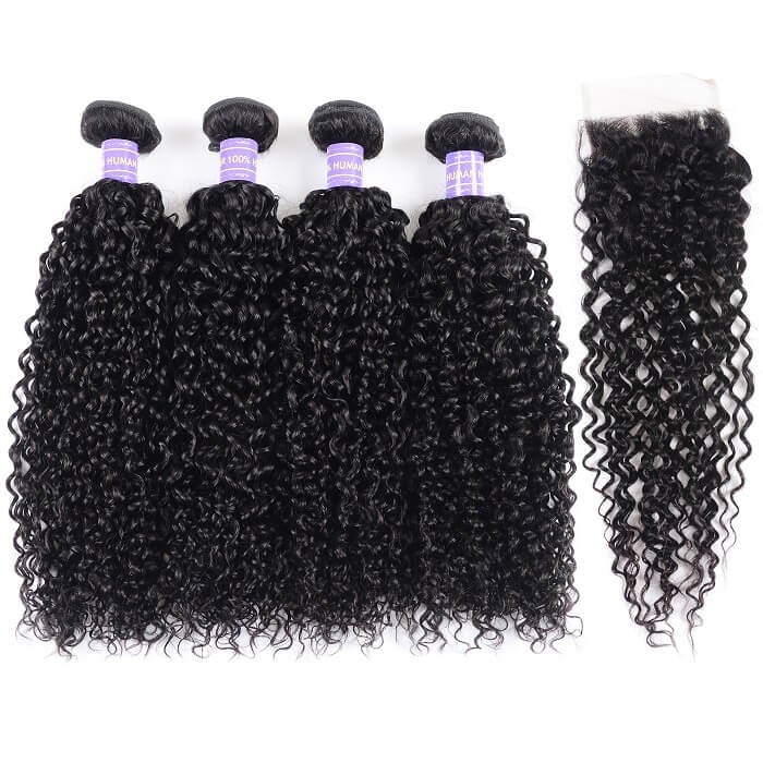Kriyya 4 Bundles With Closure Malaysian Jerry Curly Human Hair