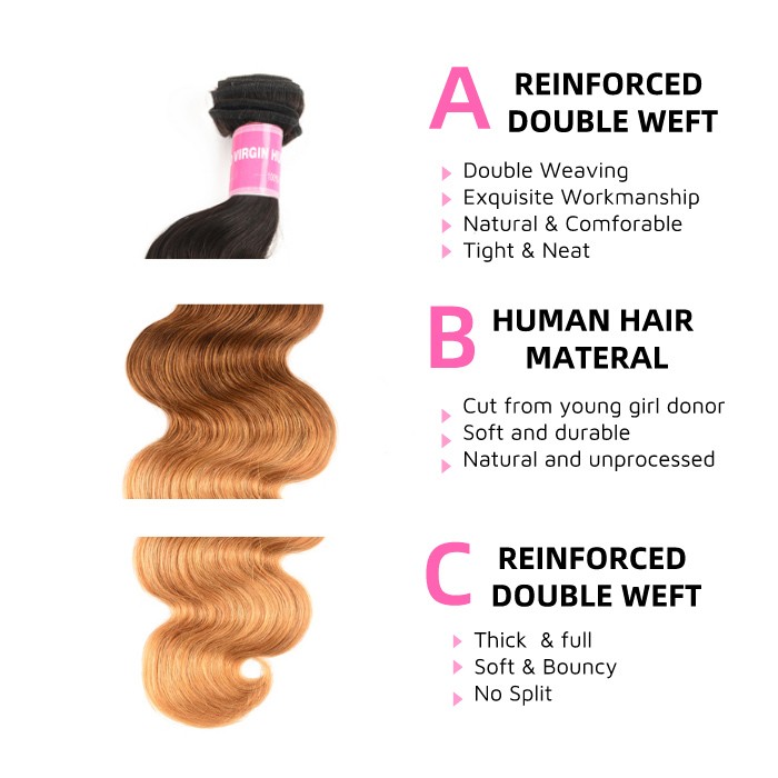 Kriyya Body Wave 1 Bundle T1B/4/27 Ombre Hair 100 Human Hair Bundles
