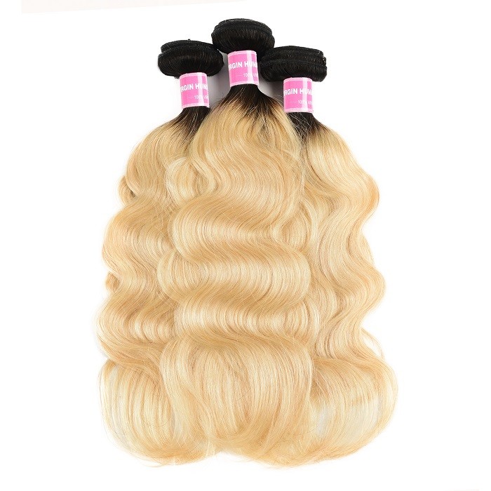 Kriyya Body Wave 3 Pcs Peruvian Human Hair Bundles T1B/613 Color Human Hair