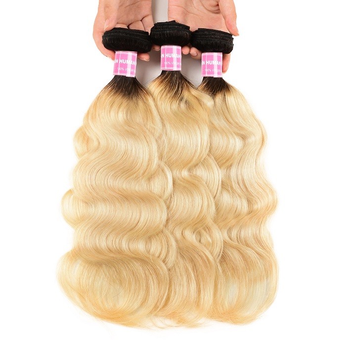 Kriyya Body Wave 100 Human Hair 3 Bundles Malaysian Hair T1B/613 Ombre