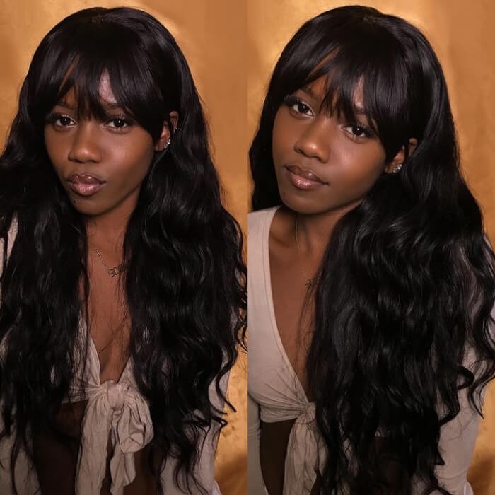 Kriyya Body Wave Human Hair Wigs With Bangs Capless Wig 150% Density Free Part Virgin Remy Wig