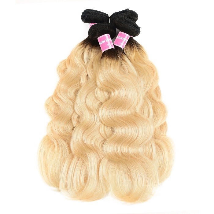 Kriyya Body Wave T1B/613 Ombre Indian Hair 4 Bundles 100 Human Hair Bundles