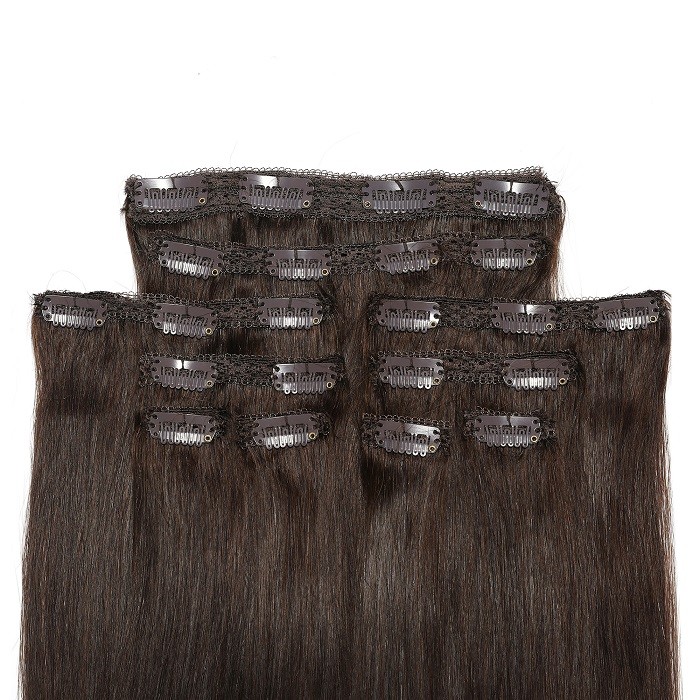 Clip-In Hair Extensions Dark Brown 100 Remy Human Hair Extensions 160G 20  Inch Hair Extensions- Kriyya. 