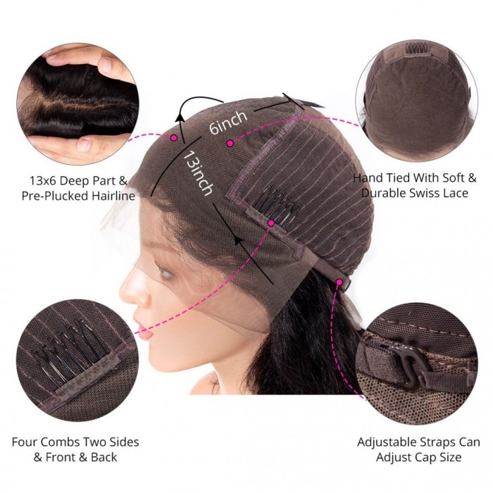 Kriyya 13x6 Lace Front Wigs Pre Plucked Body Wave Virgin Human Hair Wig 150% Density