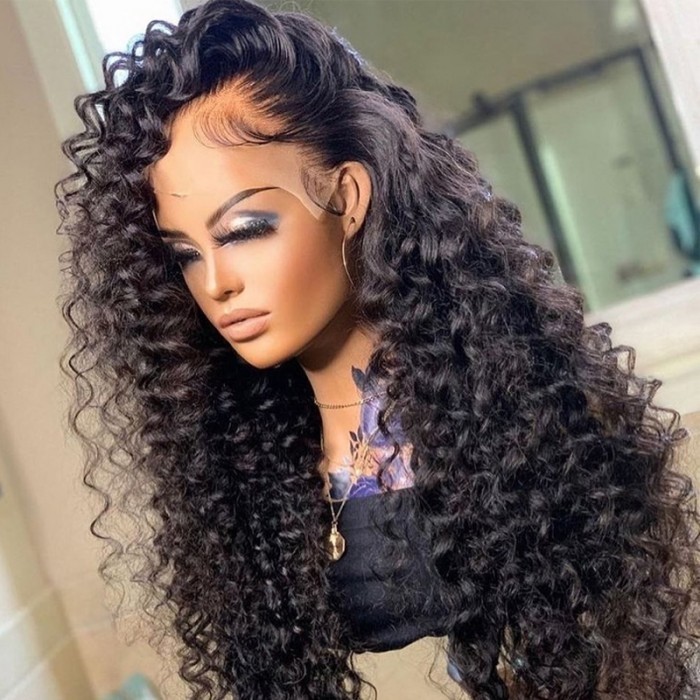 Kriyya Deep Wave Human Hair Wig 13x6  Lace Frontal Human Hair Wig With Baby Hair 150% Density