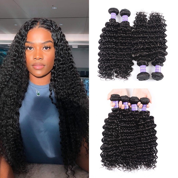 Kriyya Deep Wave Weave 4 Bundles Deals Brazilian Human Hair 7A Hair