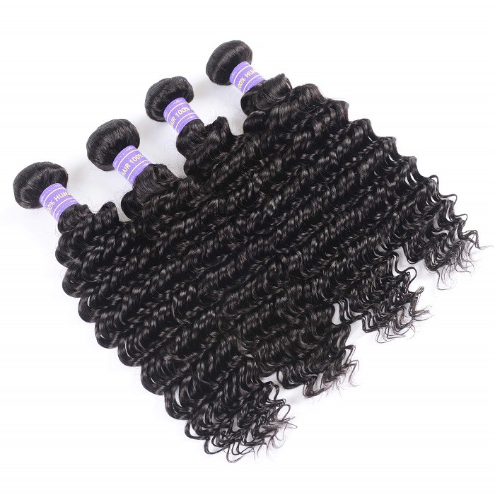 Kriyya Deep Wave Weave 4 Bundles Deals Brazilian Human Hair 7A Hair
