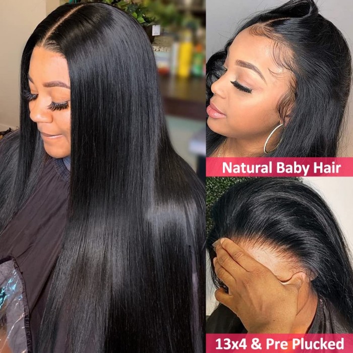 Kriyya Pre Plucked 13x4 Straight Lace Front Wigs 150% Density Human Hair Wig