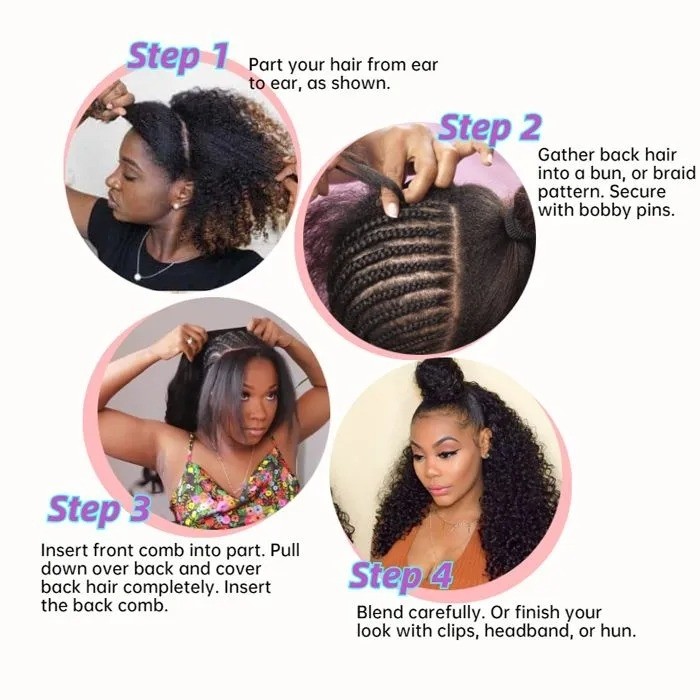 Kriyya Jerry Curly Wigs 3/4 Half Wig Brazilian Virgin Remy Hair Glueless Wigs Natural Color