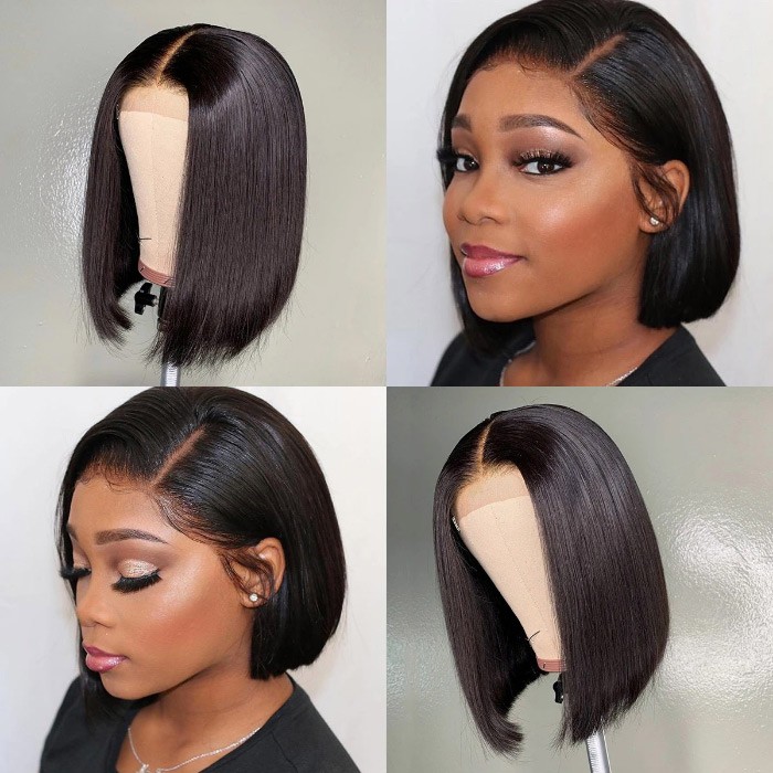 Kriyya Natural Hairline 13x4 Lace Front Bob Wig Hand Tied Straight Bob Wigs