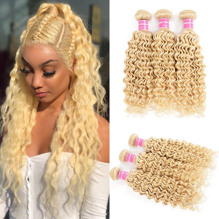 Kriyya Peruvian Hair 613 Blonde Deep Wave 3 Bundles Virgin Human Hair