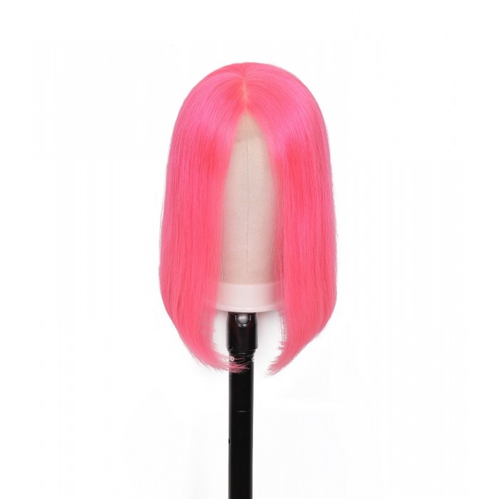 Kriyya Pink Bob Human Hair Wigs 13x4 Straight 180% Density Blunt Cut Lace Front Wigs 