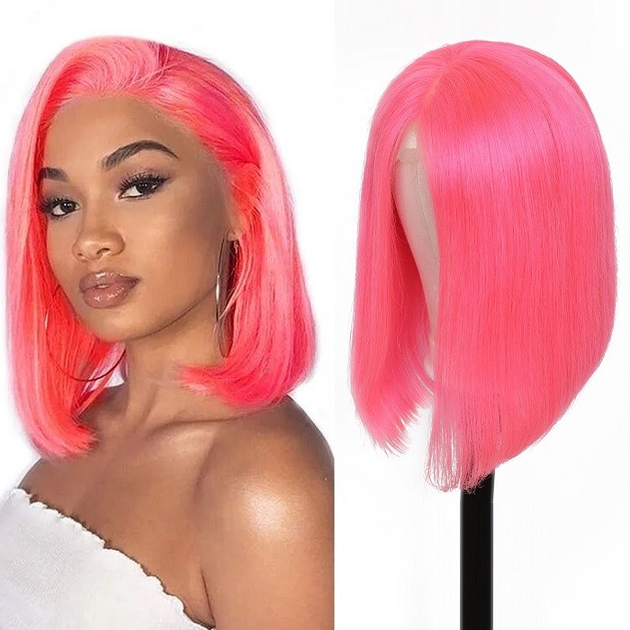 Kriyya Pink Bob Human Hair Wigs 13x4 Straight Lace Front Wigs 130% Density