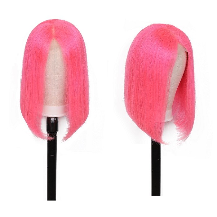 Kriyya Pink Bob Human Hair Wigs 13x4 Straight Lace Front Wigs 130% Density