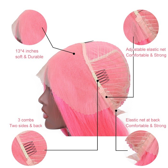 Kriyya Pink Bob Human Hair Wigs 13x4 Straight Lace Front Wigs 130% Density