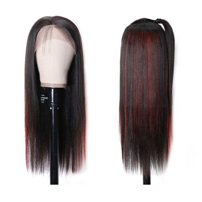 Kriyya Pre-plucked 13x4 Straight Lace Front Wig 150% Density Human Hair Wigs TG530 Highlight Color