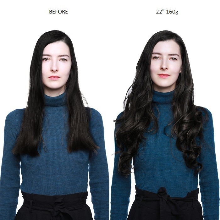 Kriyya 160g Clip In Hair Extensions Jet Black Real Hair 16-24 inch Hair Extensions